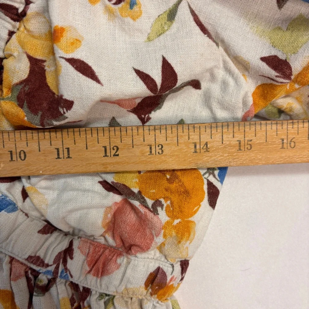 Abercrombie & Fitch Floral Linen Blend Peplum Babydoll Top Womens S Puff Sleeve‎